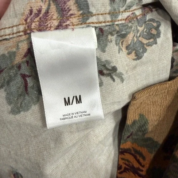 Express Button Down Shirt Womens Corduroy Floral Rose Tan Burgundy Green Medium - Picture 6 of 12